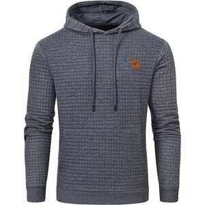 Men's Dark Grey Pullover Hoodies Long Sleeve Draw String Hooded Sweat Shirt
